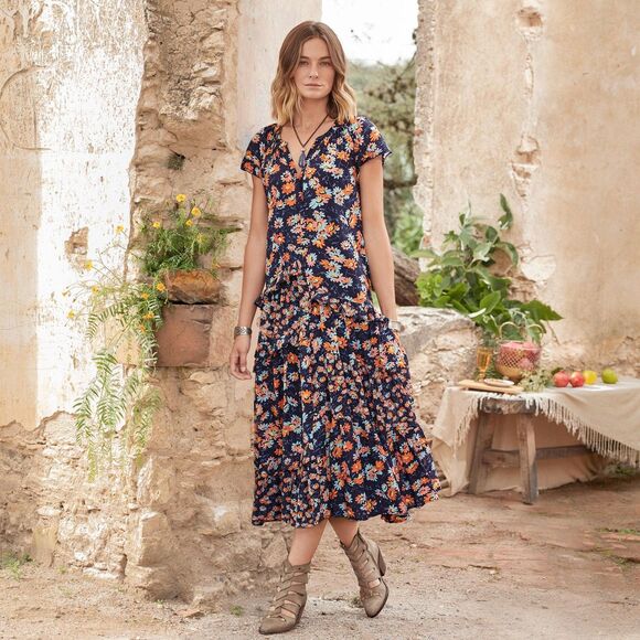 Sundance Maxi Dress Ruffle Layered Floral Print Bohemian Flowy Size M - Picture 1 of 10